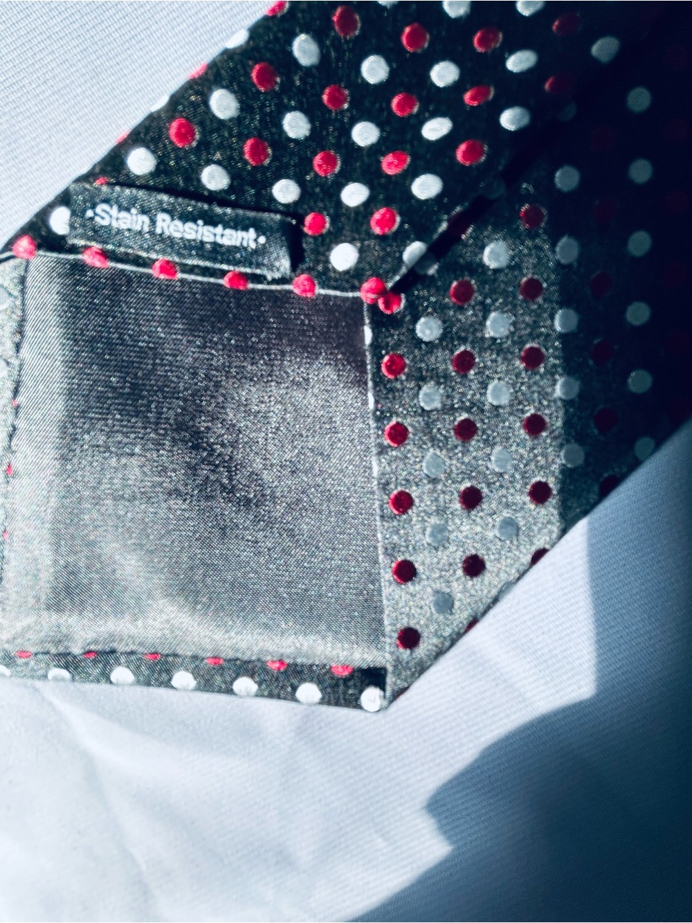 Stain Resistant croft & barrow Black Tie with Cherry red and Gray Polka Dots